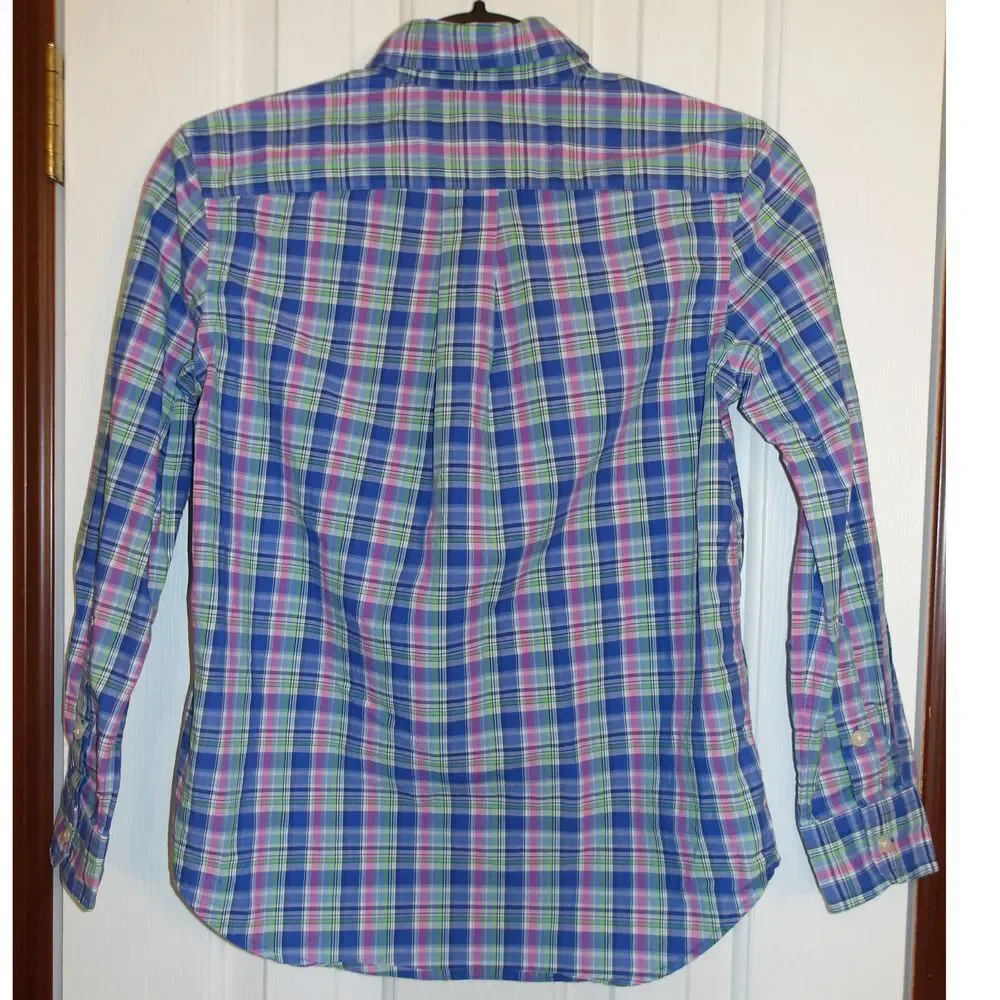 Ralph Lauren Plaid Button Down Shirt Long Sleeve Cotton Blend Kids Size‎ M